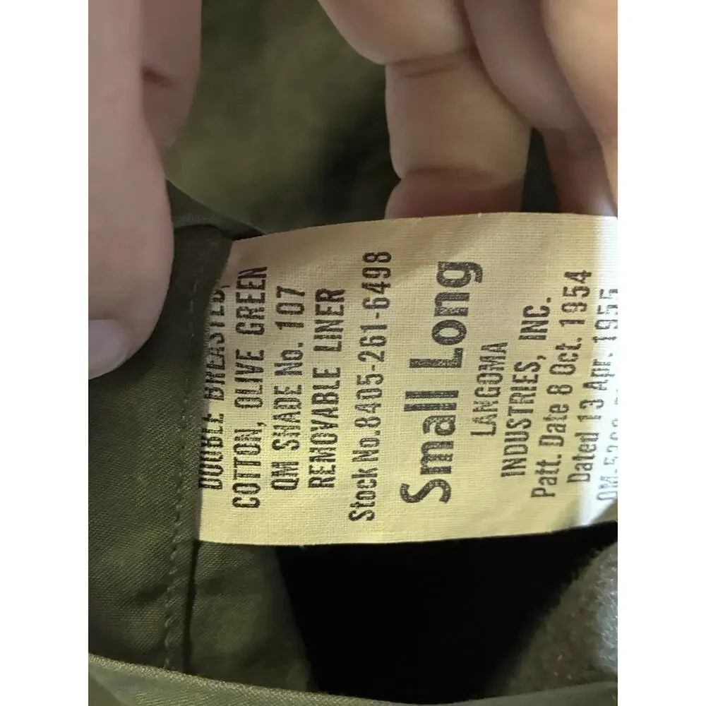 Vintage 1955 Military Wool Liner Korean War Era M-1951 Field Coat Small Long